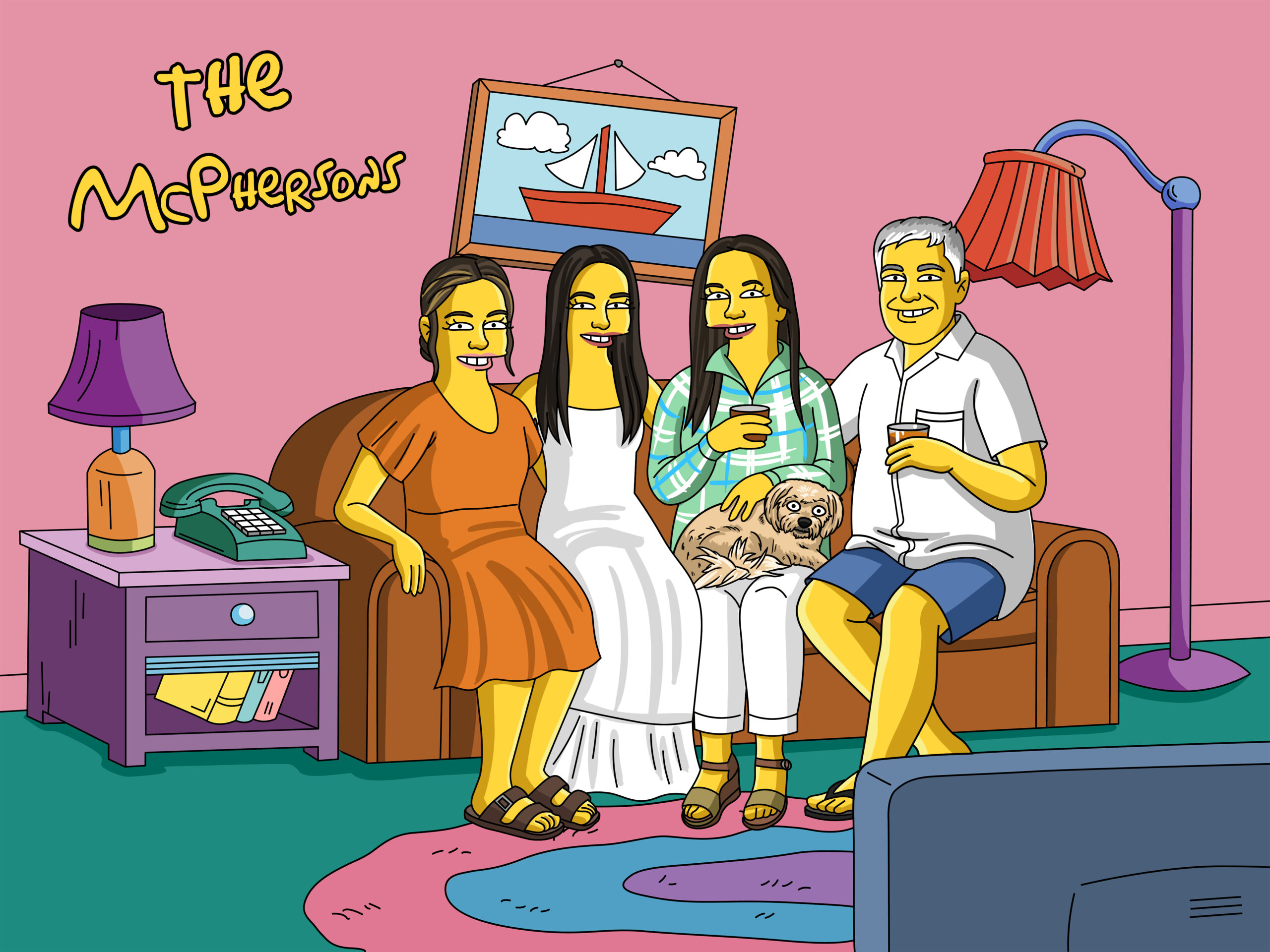 Five-star customer photo review of a custom Simpsons-style portrait by Art of Yellow