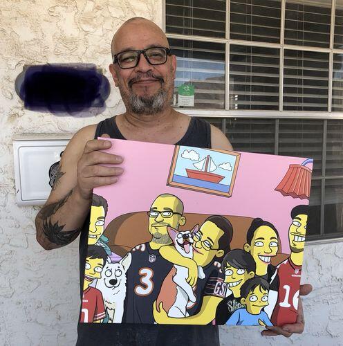 Custom Simpsons-style family portrait reuniting loved ones and pets who are no longer together, Art of Yellow review