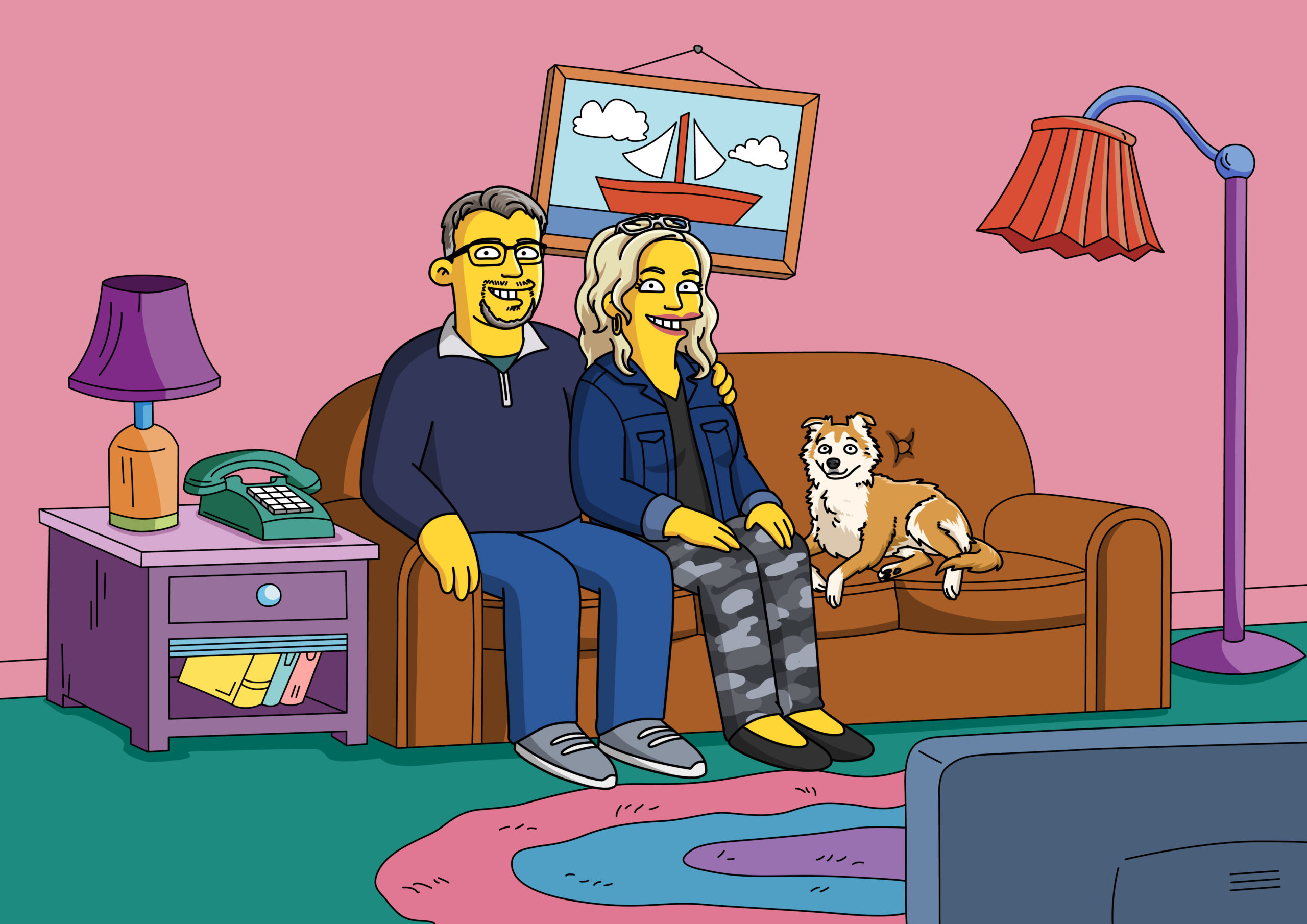 Custom Simpsons-style couple portrait for a die-hard Simpsons fan husband by Art of Yellow