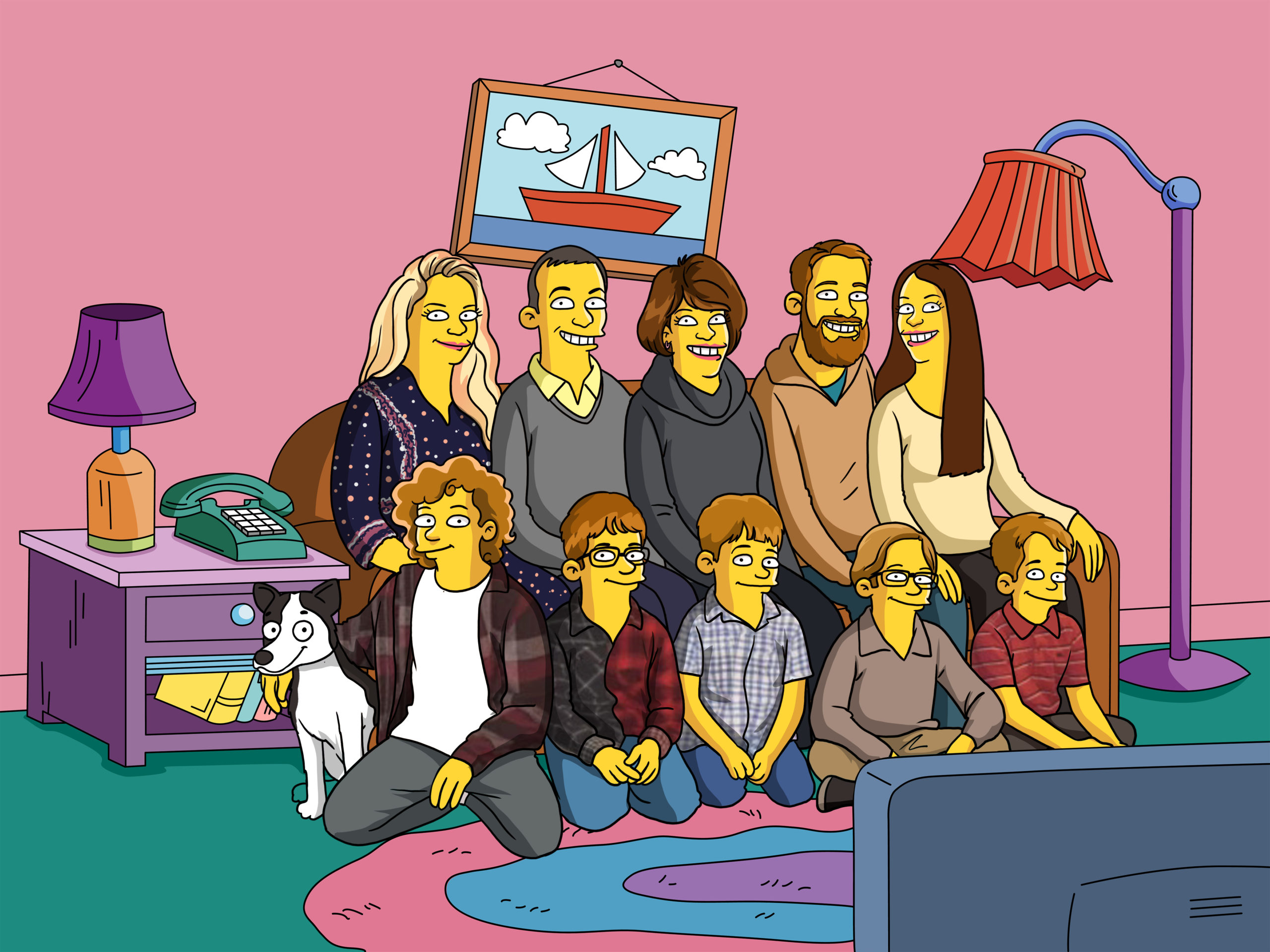 Fast-turnaround custom Simpsons-style family portrait delivered in about 48 hours, Art of Yellow