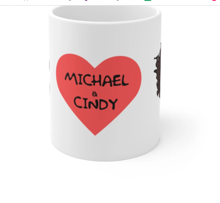 Matching His & Hers custom Simpsons-style couple portrait mugs by Art of Yellow